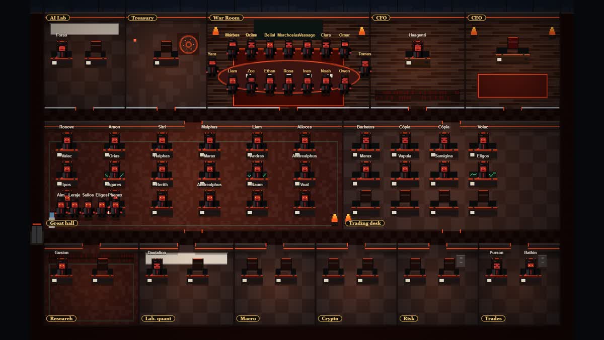 The inferno office in pixel art, with demon agents