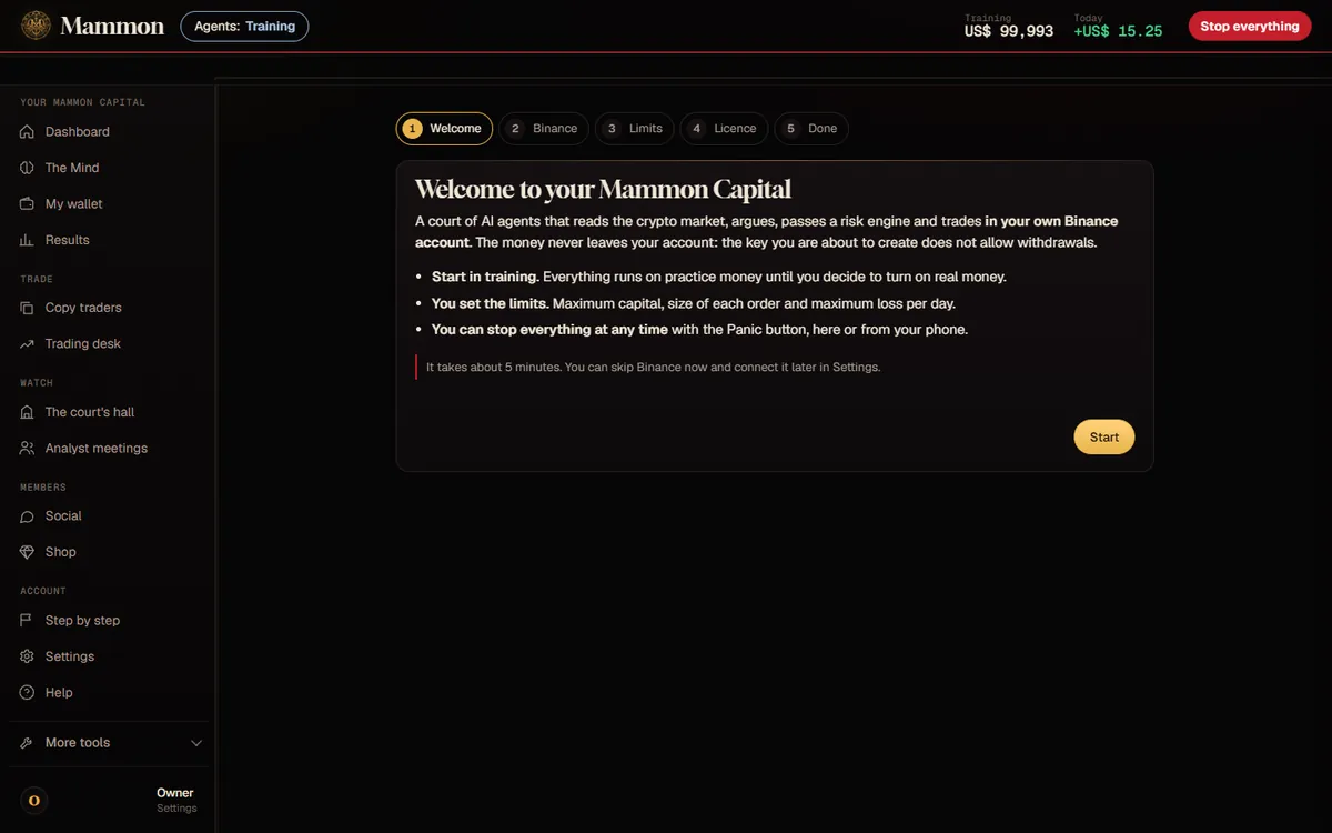 The first-run setup of the app